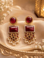 Load image into Gallery viewer, Ruby Pearl Cascade Earrings - Red & Gold