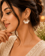 Load image into Gallery viewer, Pearl Petal Hoop Earrings - Gold