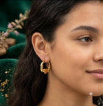 Load image into Gallery viewer, Textured Gold Circle Hoop Earrings | Jewel Birds