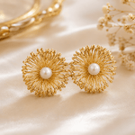 Load image into Gallery viewer, Pearl Bloom Flower Earrings - Gold