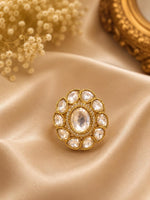 Load image into Gallery viewer, Moonstone Kundan Bloom Ring - White & Gold Rings