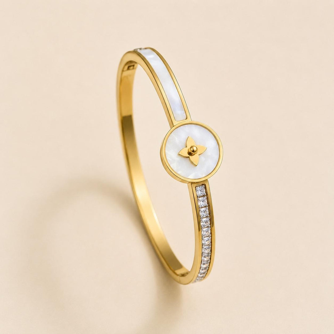 Pearl Bloom Cuff Bracelet - White & Gold
