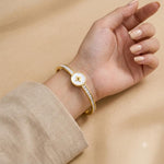 Load image into Gallery viewer, Pearl Bloom Cuff Bracelet - White &amp; Gold
