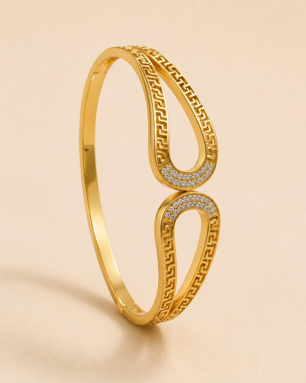Greek Key Crystal Cuff Bracelet - Gold