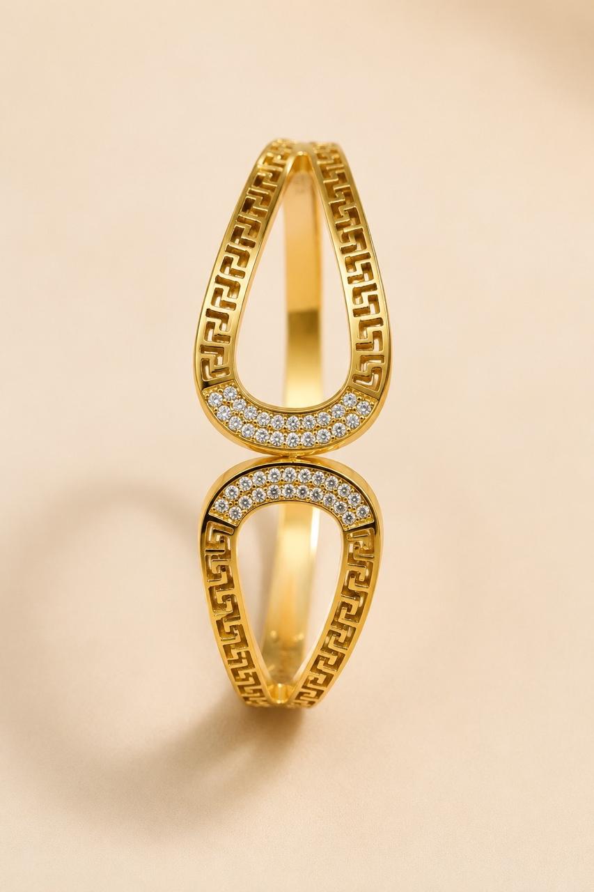 Greek key crystal cuff bracelet   gold
