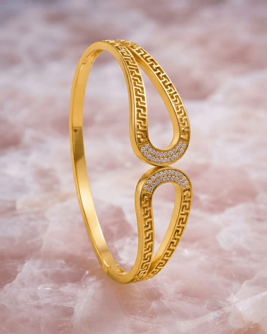 Greek Key Crystal Cuff Bracelet - Gold