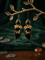 Load image into Gallery viewer, Black Enamel Statement Earrings - Black &amp; Gold

