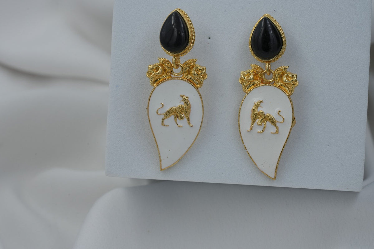 White enamel statement earrings   white & gold