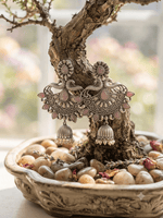 Load image into Gallery viewer, Blush Chandbali Jhumkas - Silver
