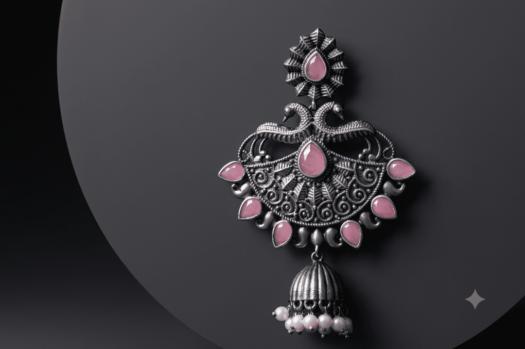 Blush Chandbali Jhumkas - Silver