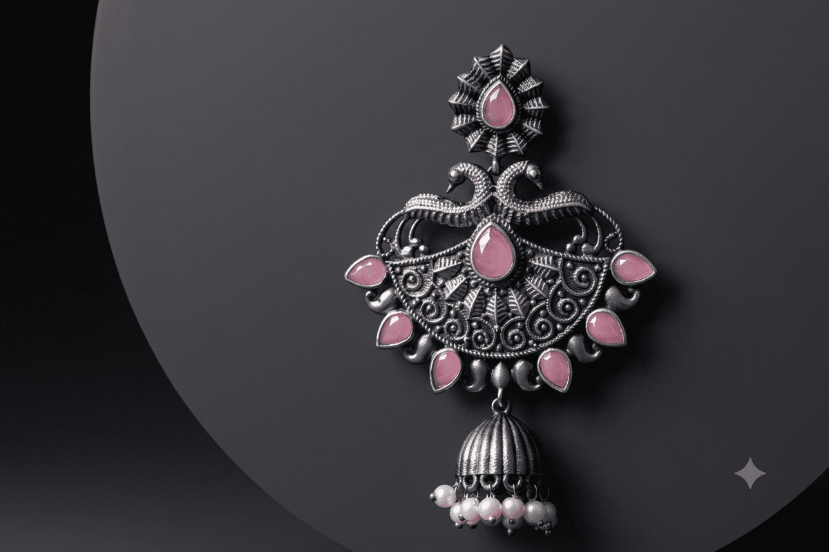 Blush chandbali jhumkas   silver
