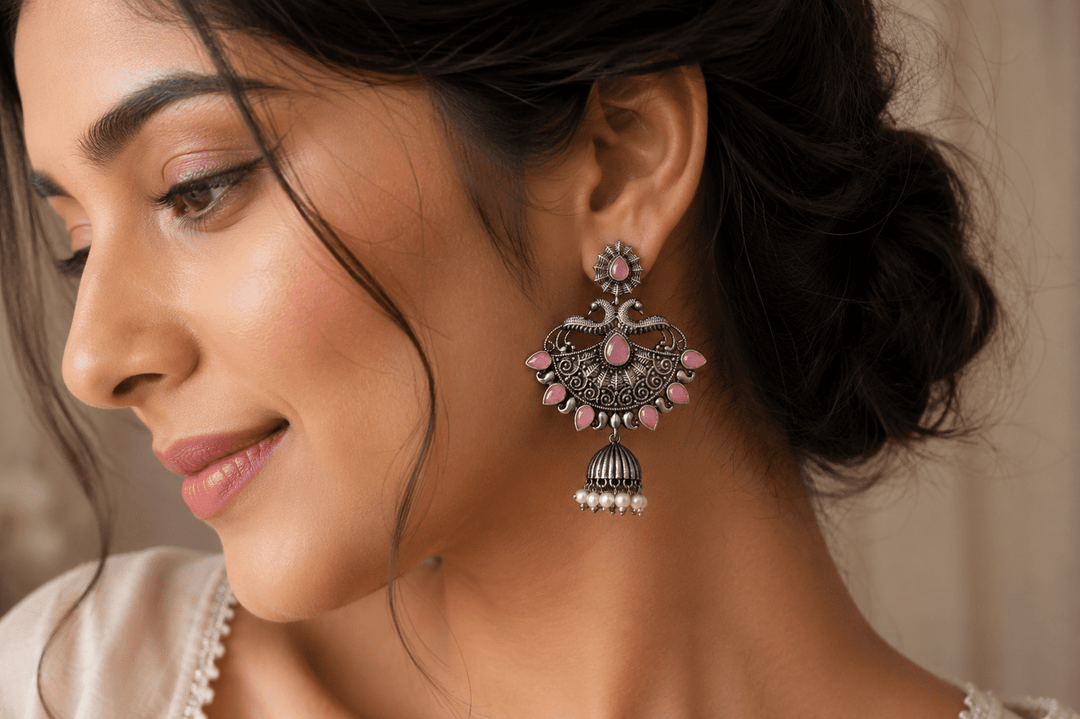 Blush Chandbali Jhumkas - Silver