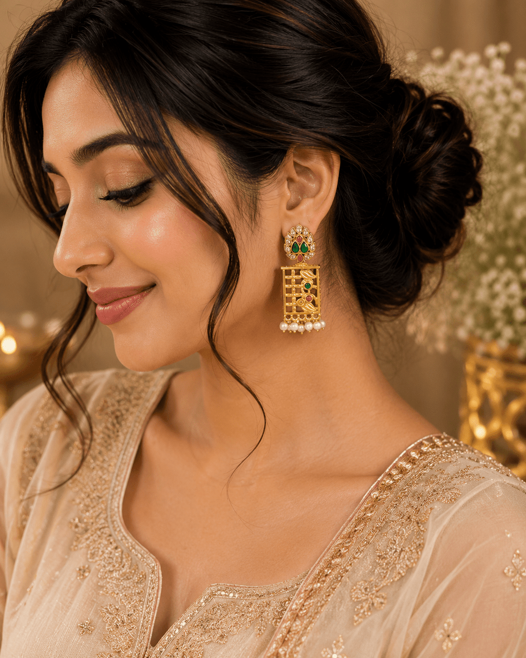 Meher Mahal Earrings - Green & Gold