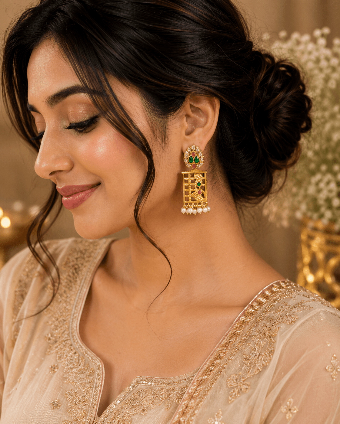 Meher mahal earrings   green & gold