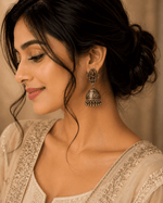 Load image into Gallery viewer, Lakshmi Jhumka Earrings - Gold &amp; Silver

