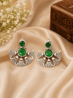 Load image into Gallery viewer, Emerald Bloom Earrings - Green &amp; Silver

