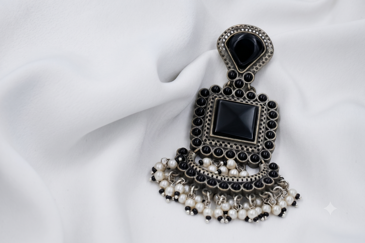 Noir pearl chandbali earrings | jewel birds