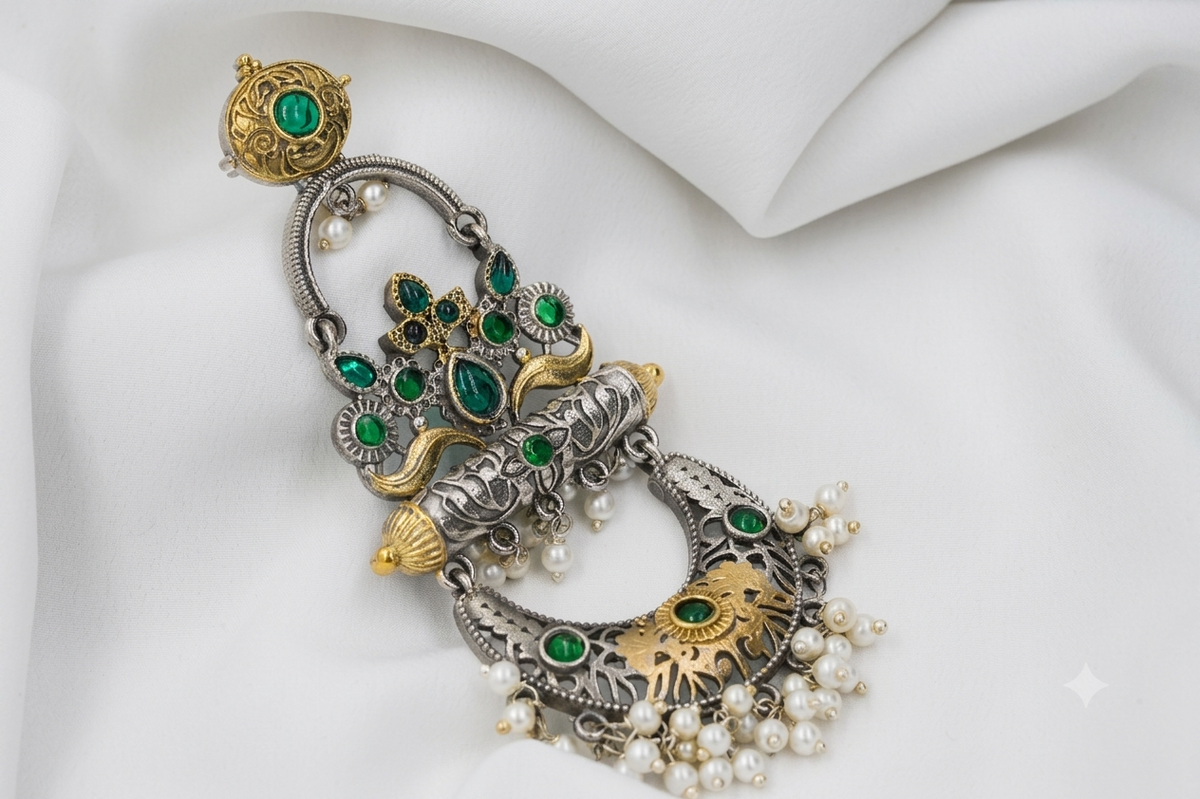 Meher emerald pearl chandeliers | jewel birds