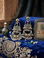 Load image into Gallery viewer, Meher Emerald Pearl Chandeliers - Green &amp; Silver
