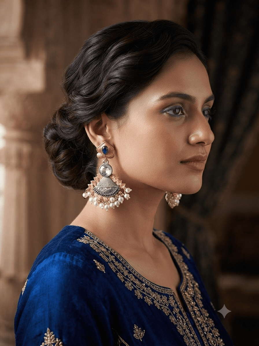 Neel Noor Pearl Earrings - Gold & Silver