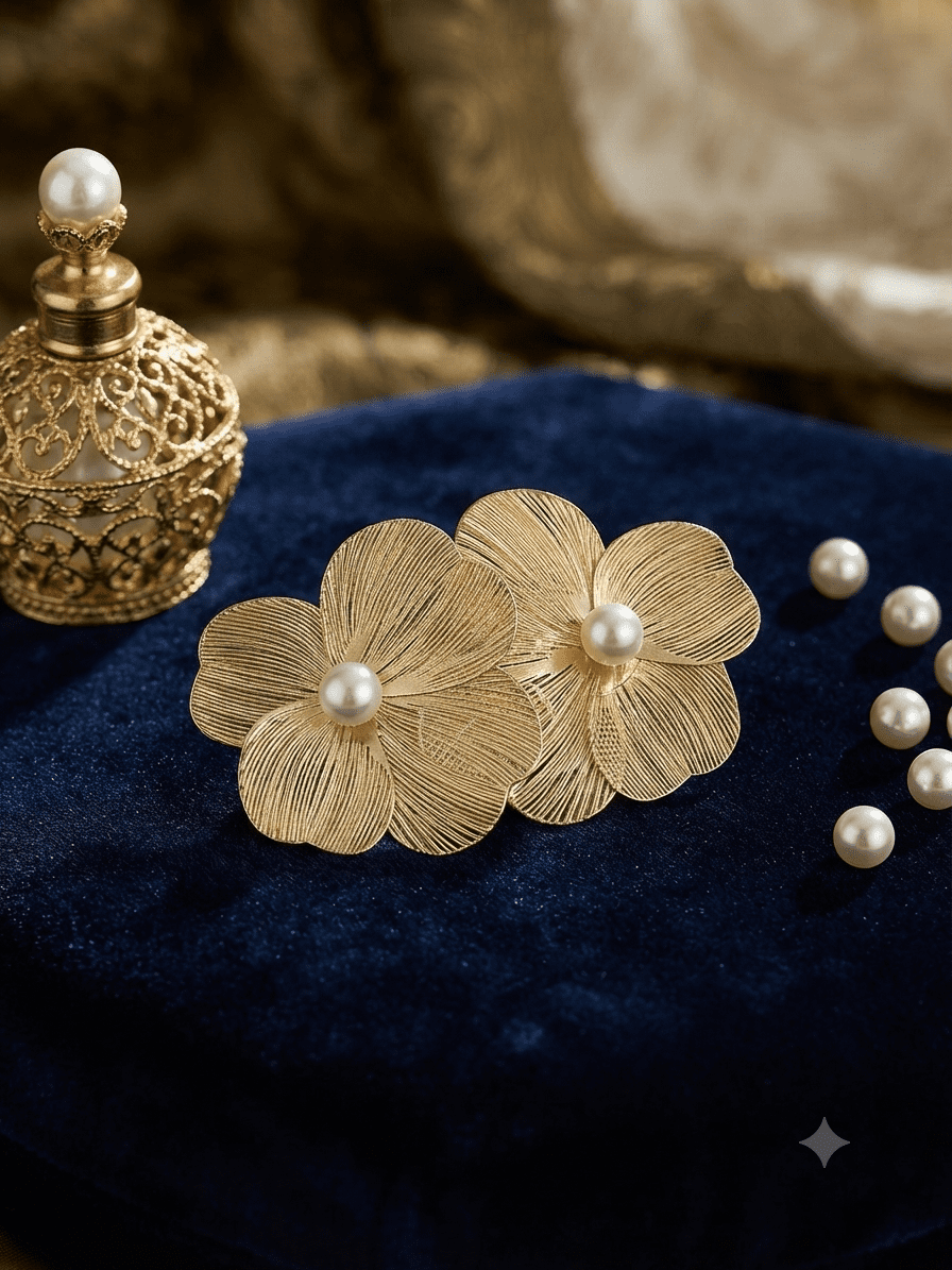 Pearl Bloom Statement Stud - Gold