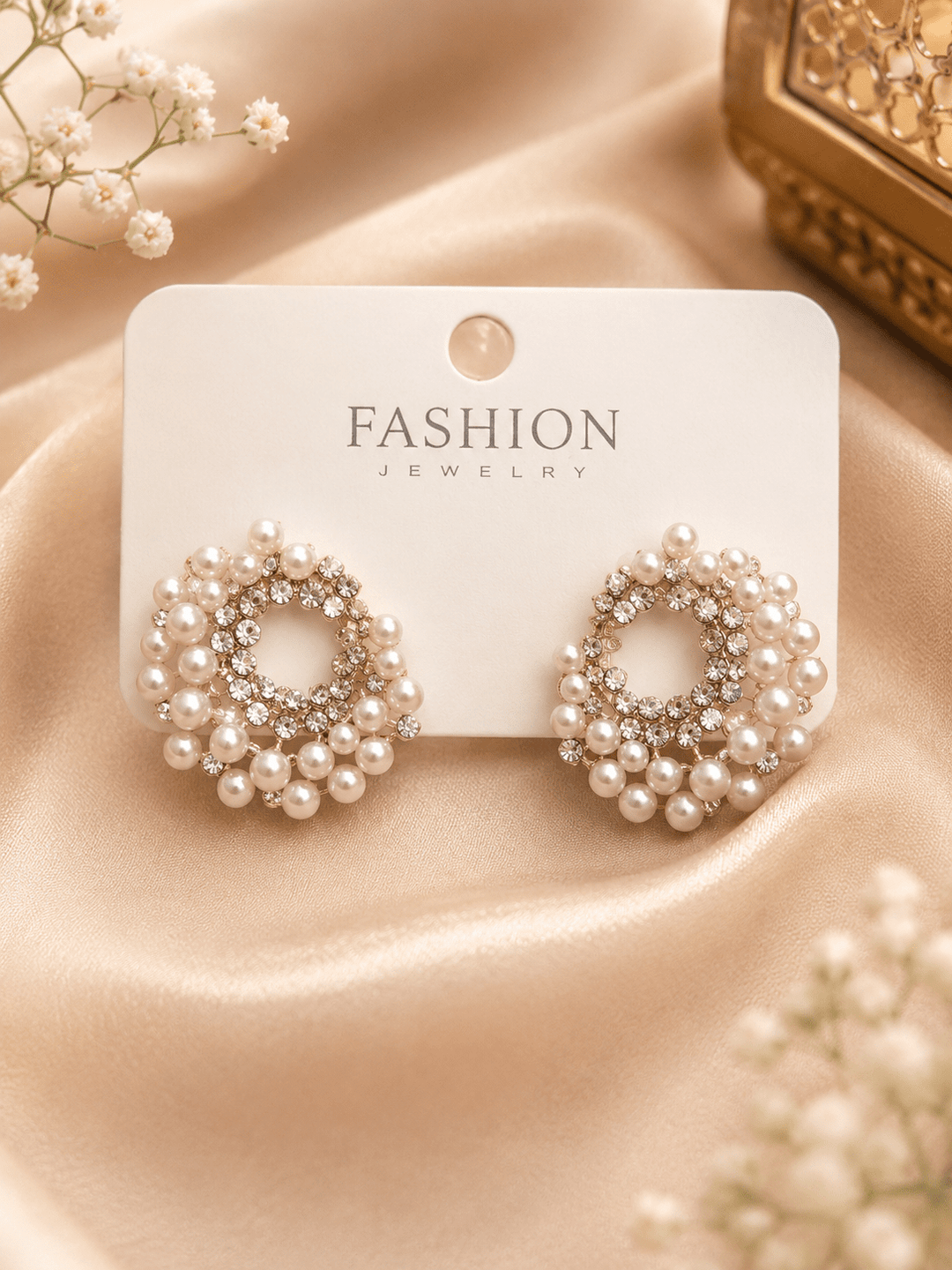 Pearl Halo Crystal Studs - Silver