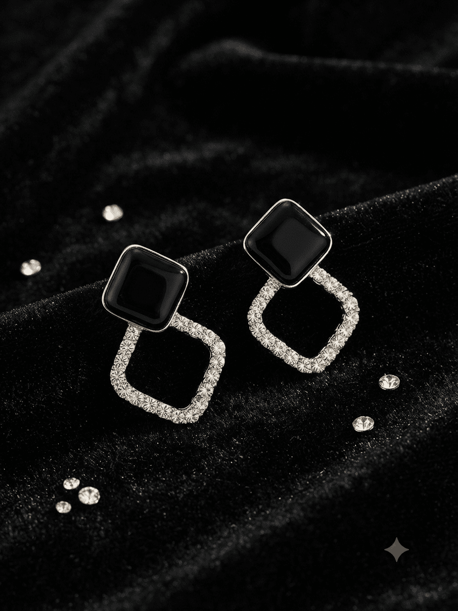 Noir halo crystal earrings   black & gold