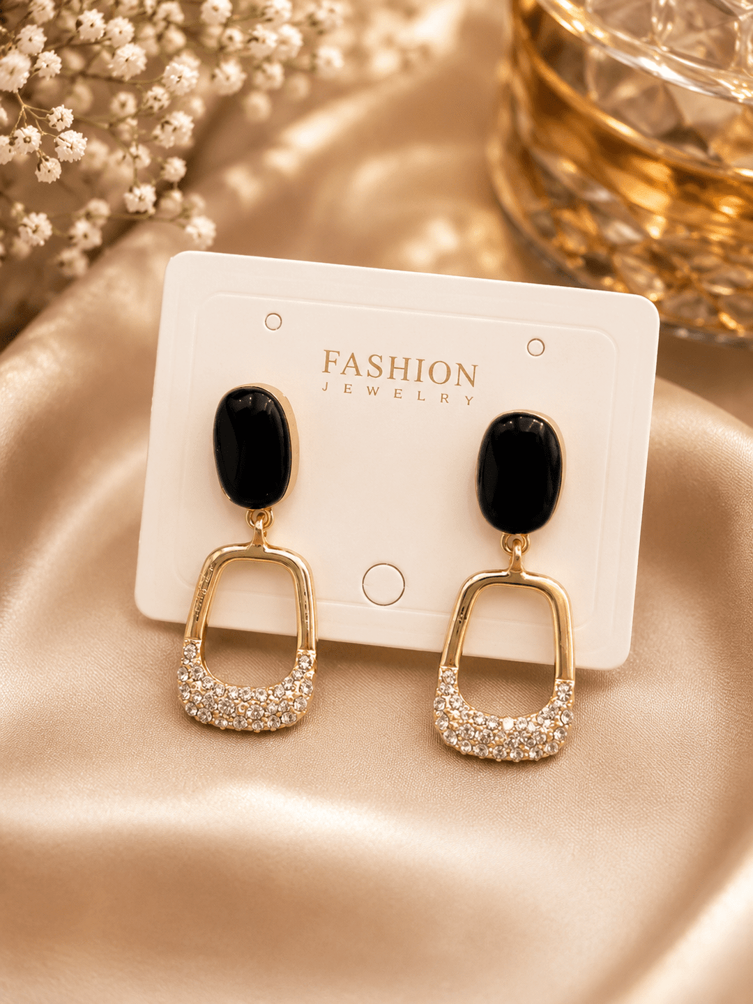 Midnight Luxe Link Earrings - Black & Gold