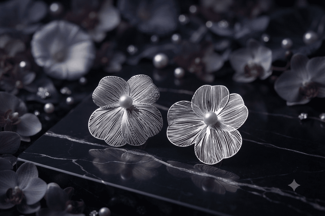 Flora Pearl Earrings - Silver