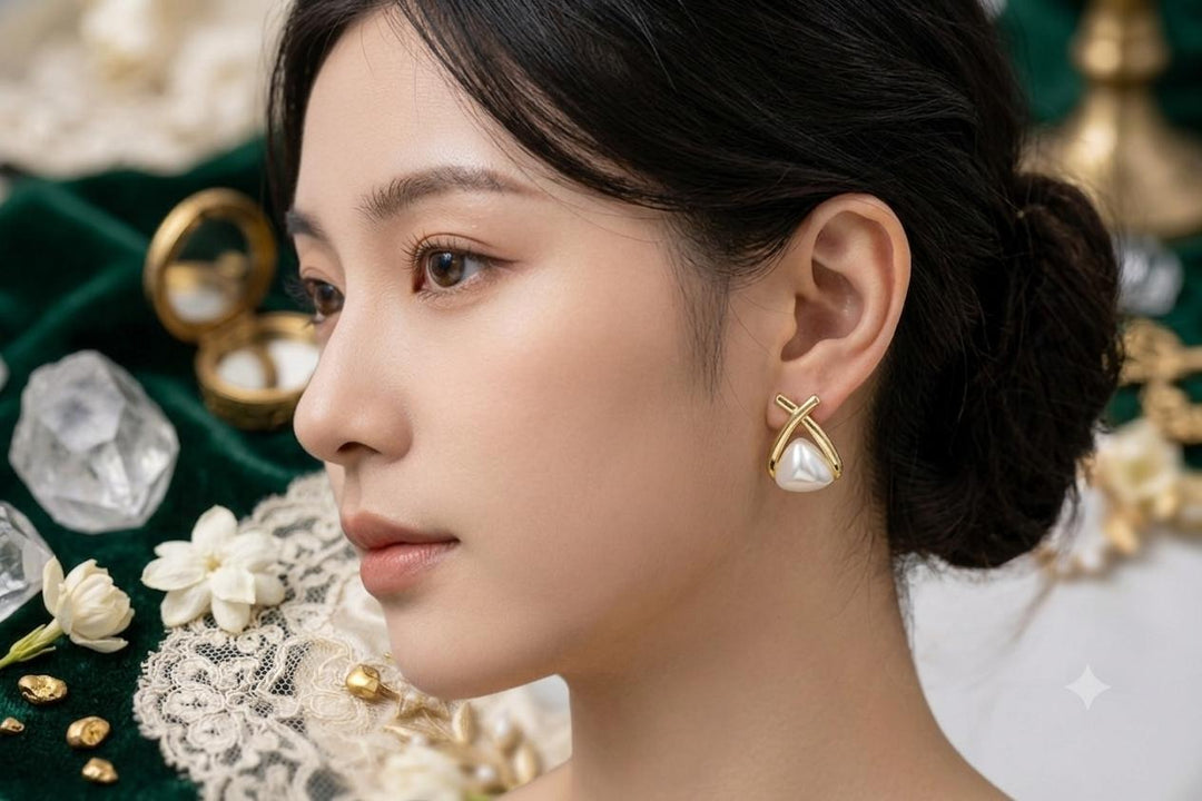 Pearl Grace Studs - White & Gold