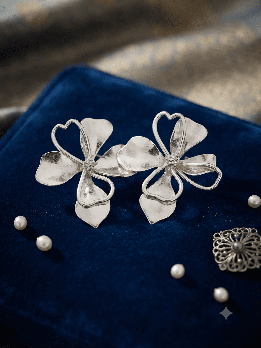 Silver Bloom Statement Studs - Silver