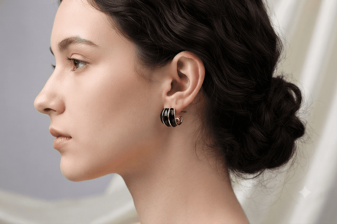 Midnight Stripe Studs - Black