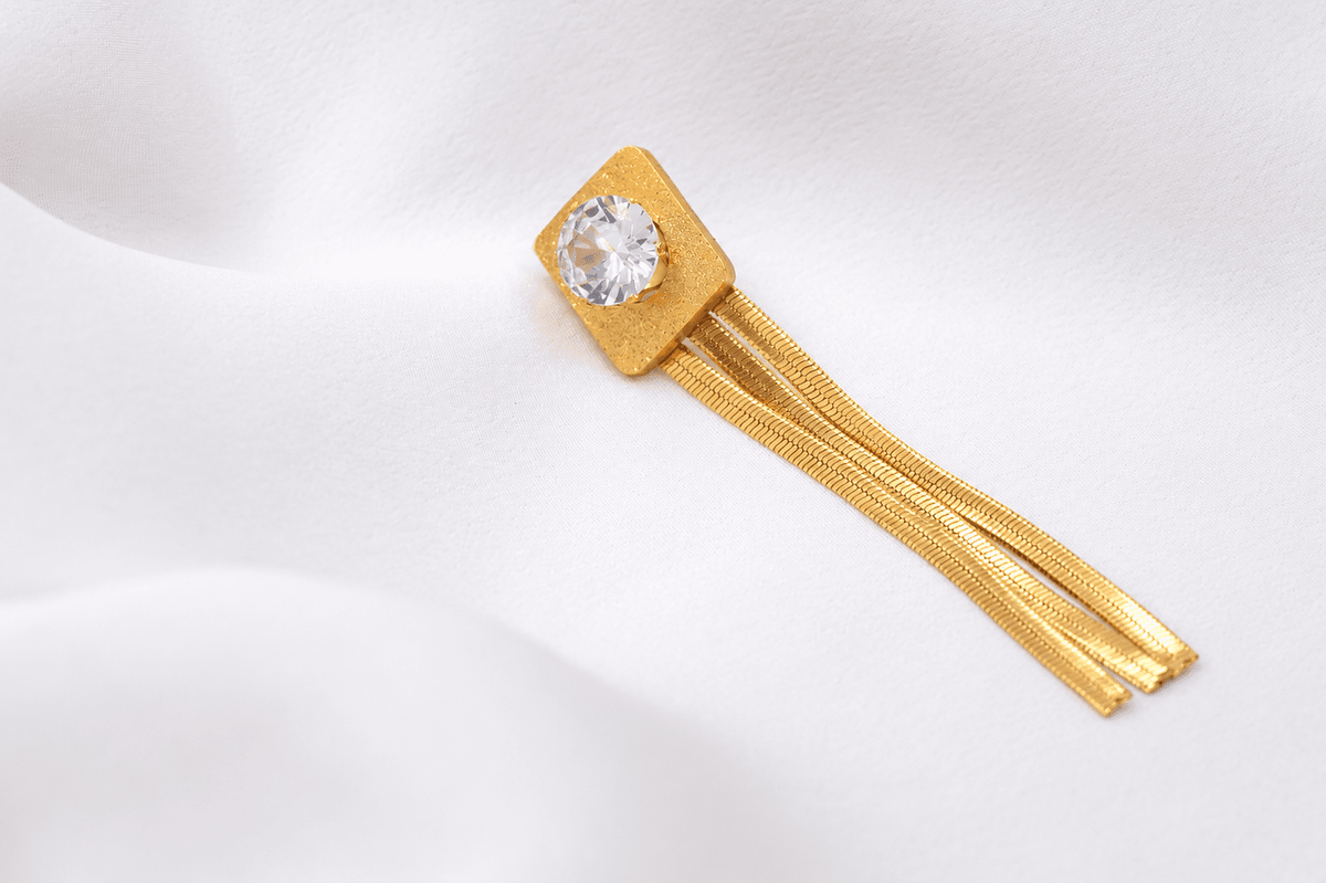 Crystal chain drop earrings   gold
