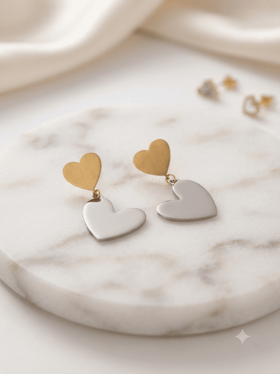 Heart drop earrings   gold