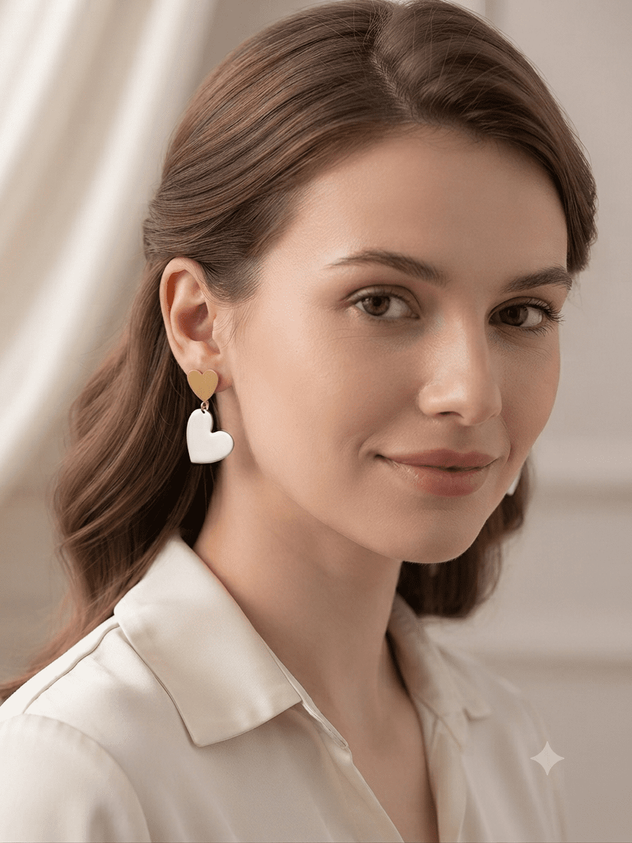 Heart Drop Earrings - Gold