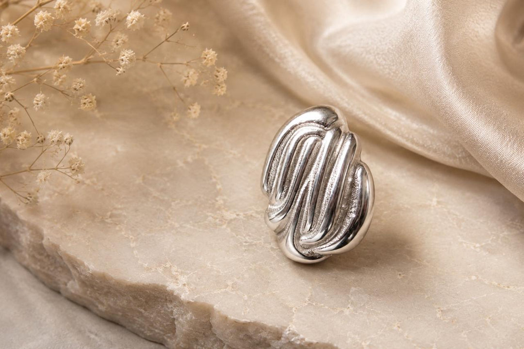 Silver Sculpted Statement Earrings | Jewel Birds