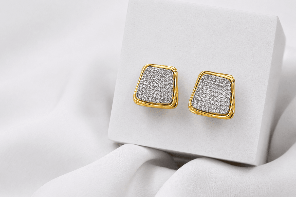Crystal square stud earrings   gold & silver