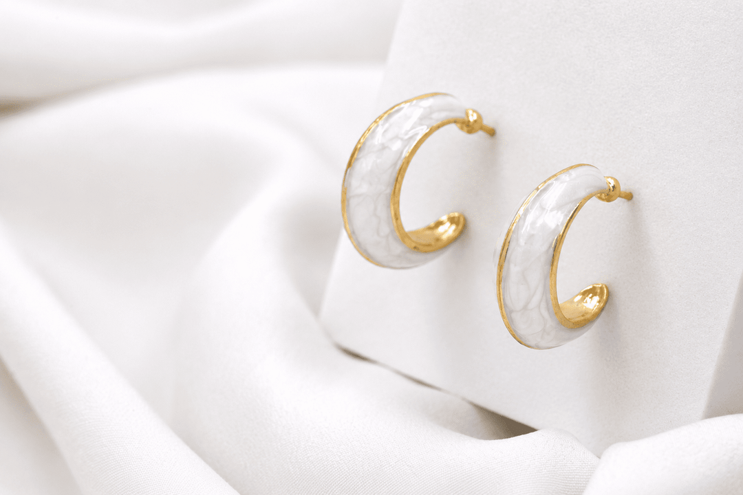 White enamel mini hoop earrings - White