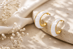 Load image into Gallery viewer, White enamel mini hoop earrings - White
