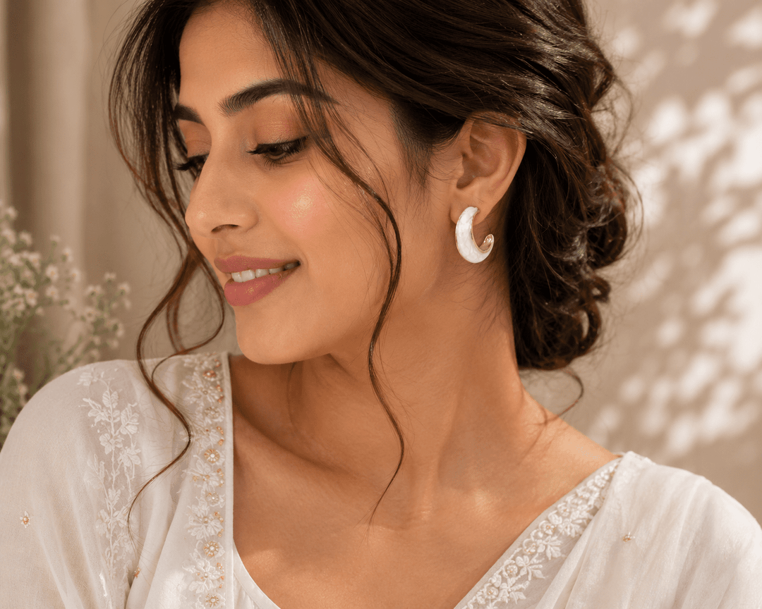 White enamel mini hoop earrings - White