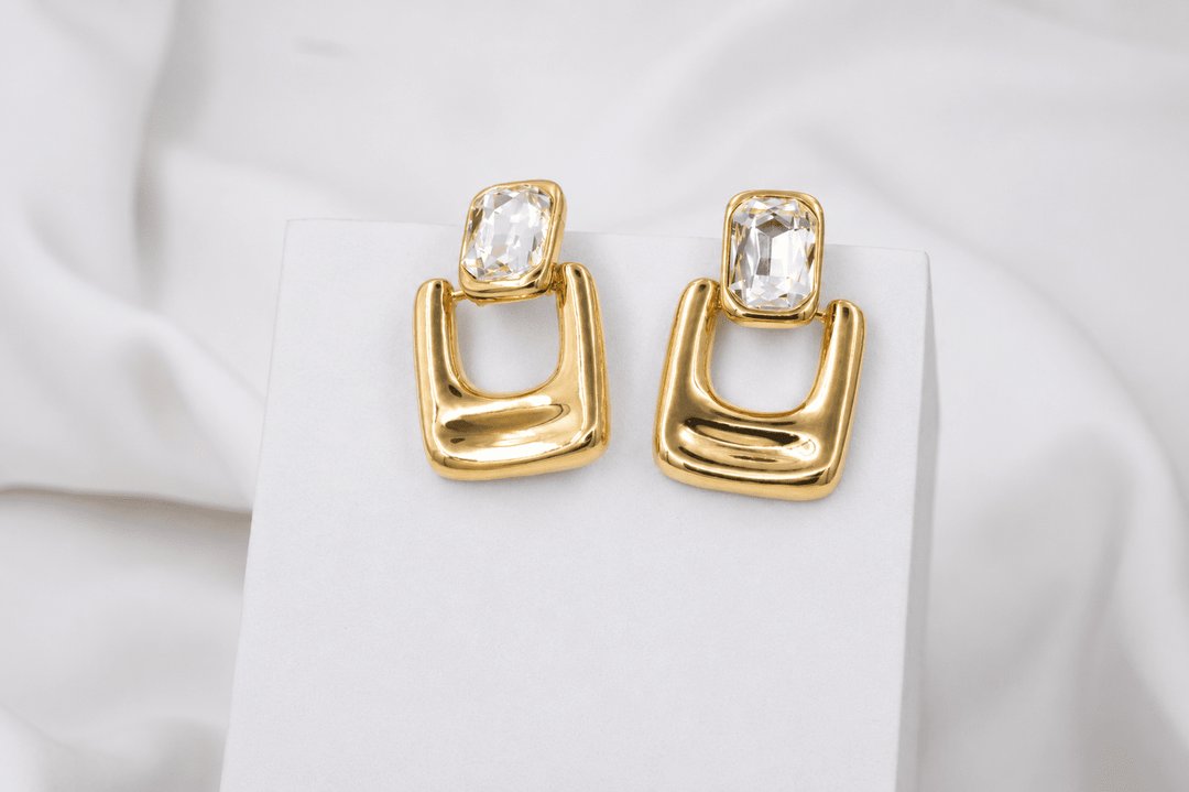 Korean Glam Stone Hoops - Gold