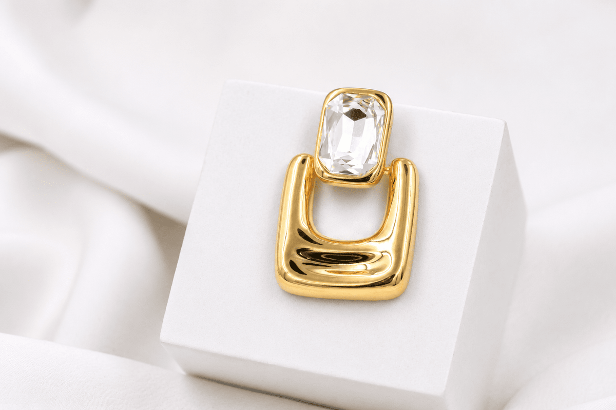Korean glam stone hoops   gold