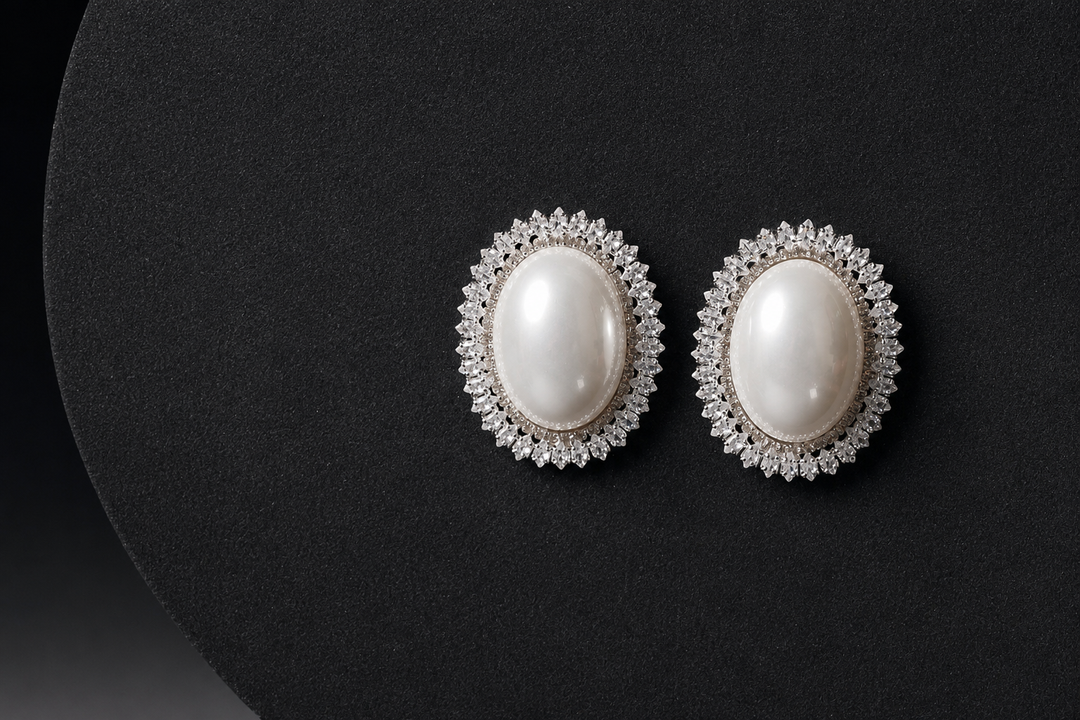 Royal Pearl Oval Studs | Jewel Birds
