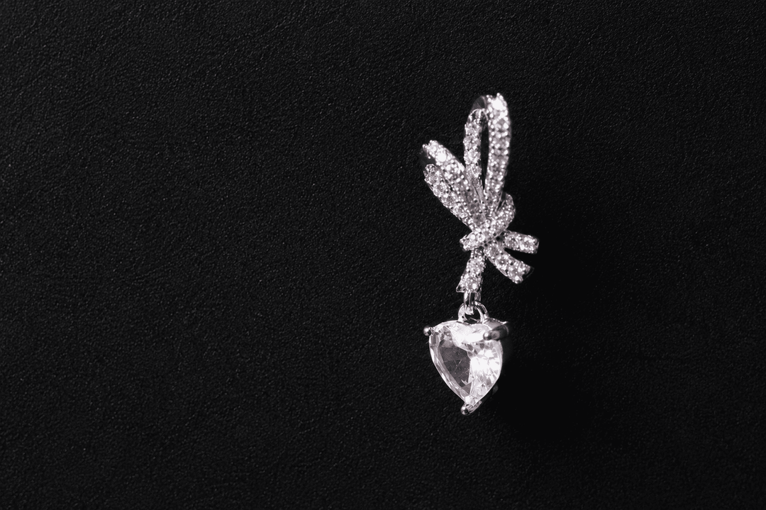 Butterfly Heart Crystal Drops - Silver