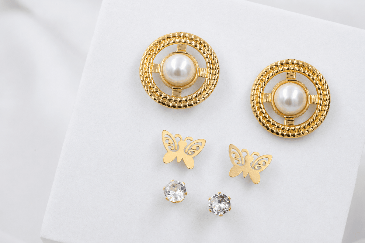 Butterfly stud earrings (combo)   gold