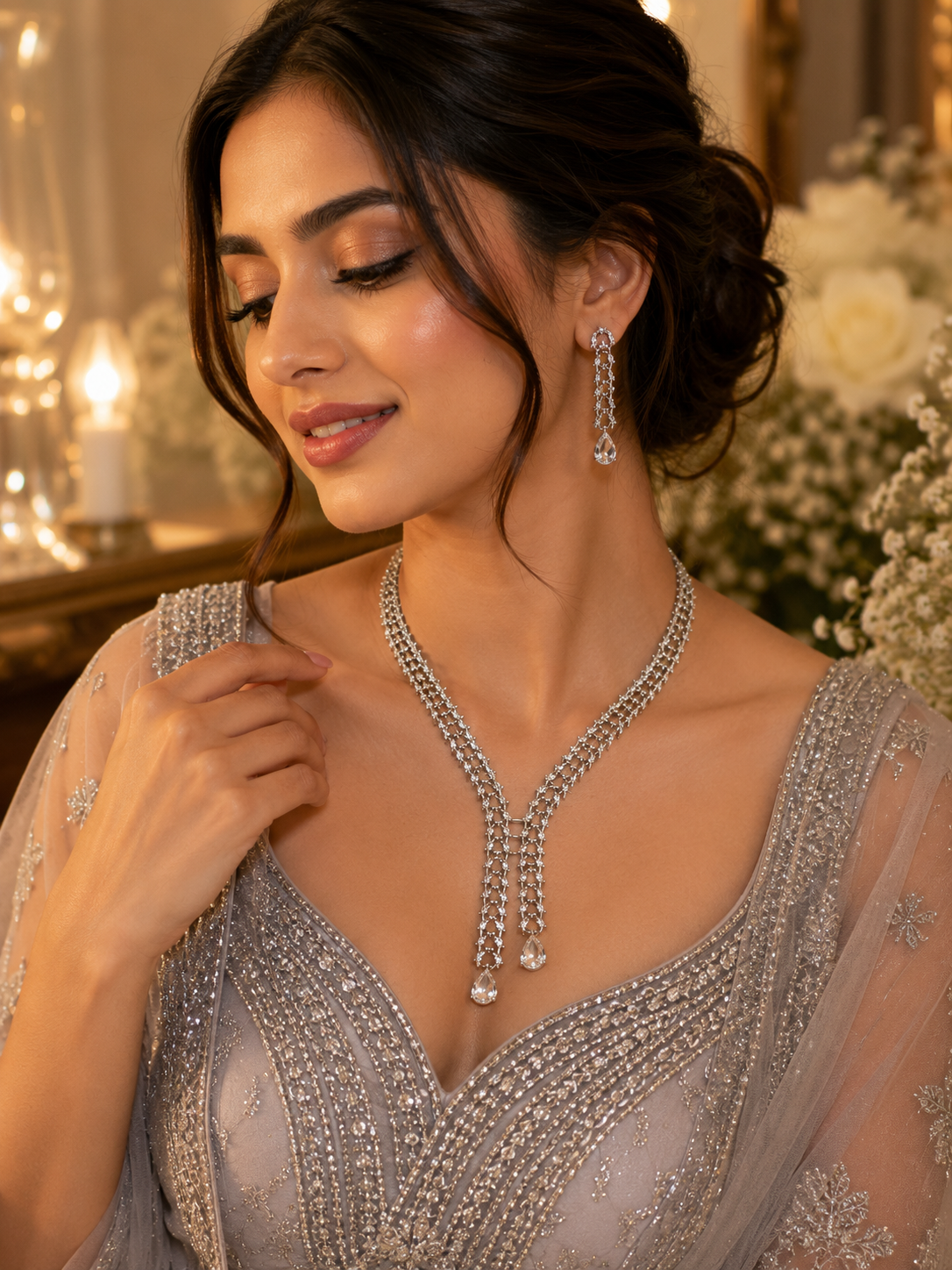 Crystal cascade necklace set (y shape)