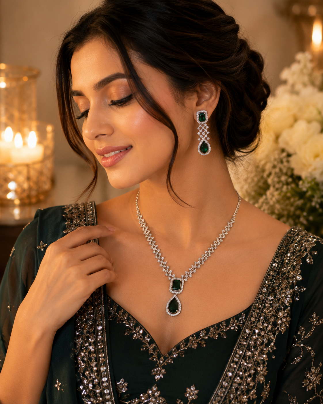 Emerald royale necklace set