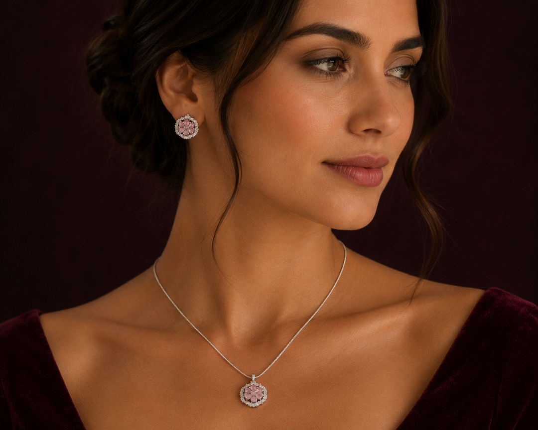 Pink Petal Bloom Pendant Set | Jewel Birds