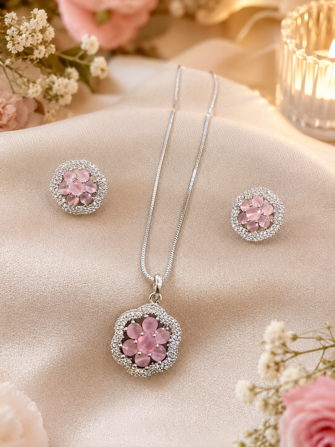 Pink Petal Bloom Pendant Set | Jewel Birds