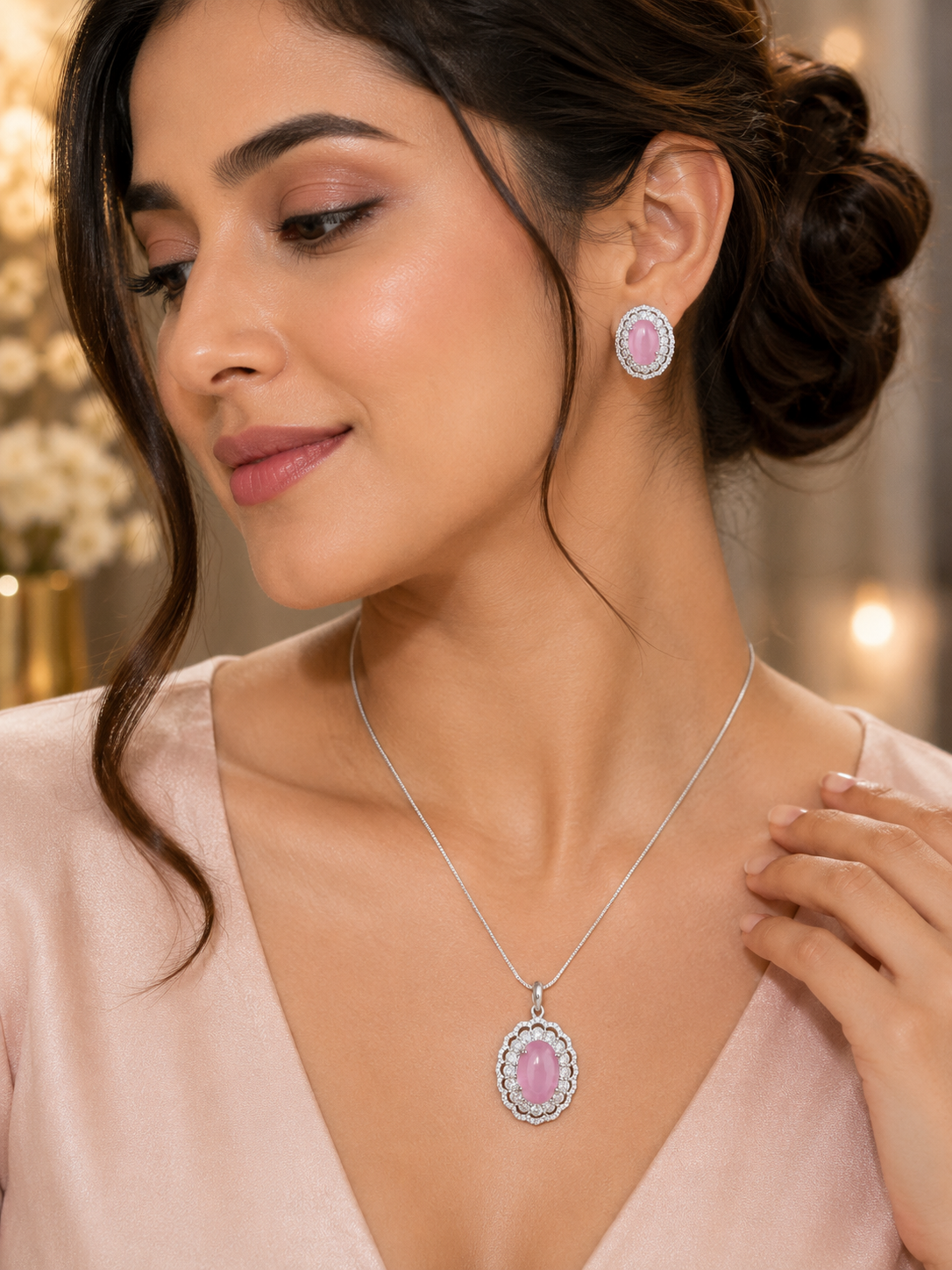 Blush royale oval pendant set